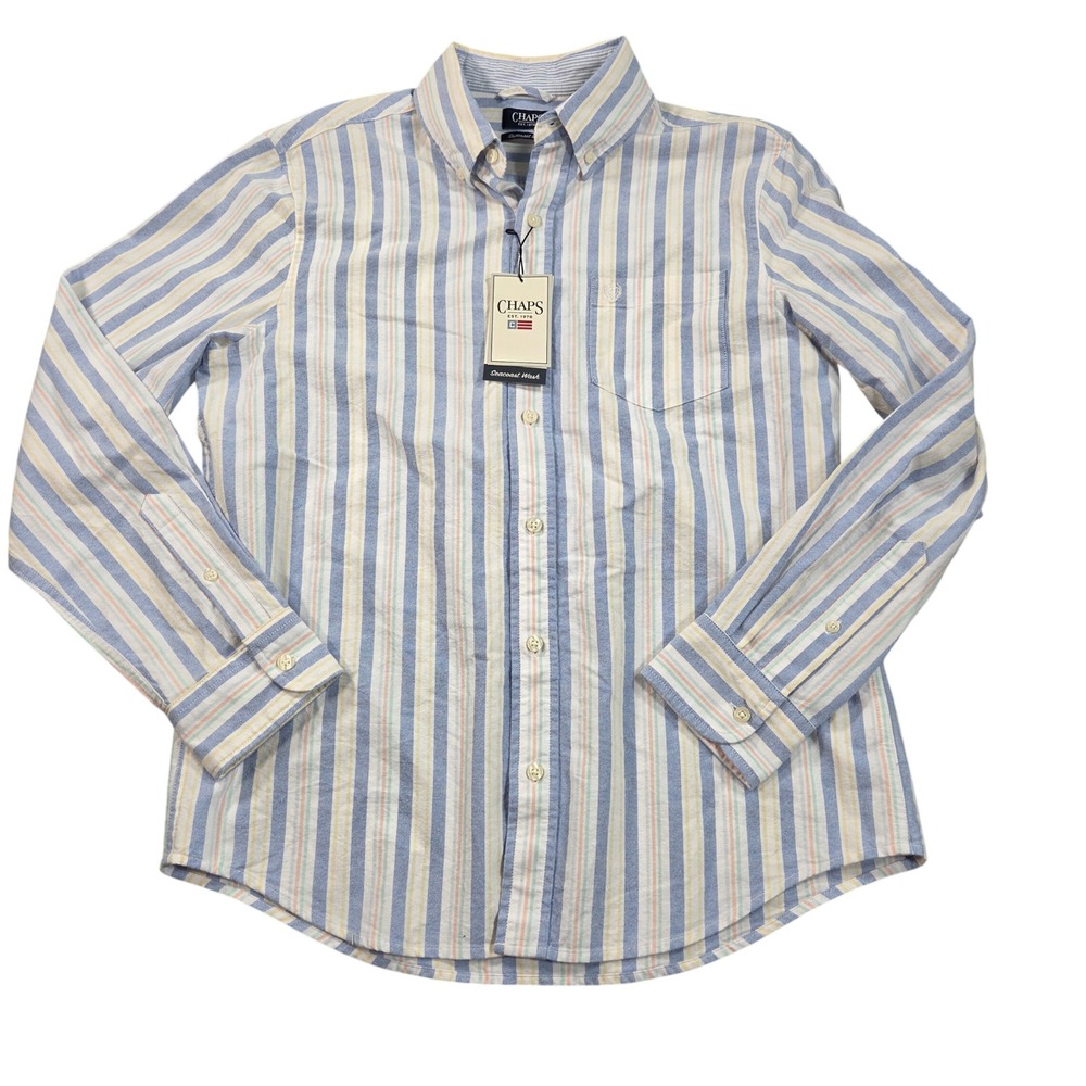 Chaps Oxford Shirt Mens Medium Blue Stripe Seacoast Wash Long Sleeve